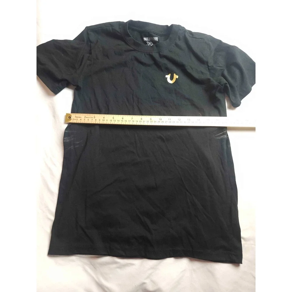 True Religion Shirt Mens Size XL Black Gold Graphic‎ Print Short Sleeve Casual